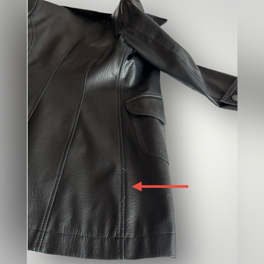 DENVER Corp. Vintage Faux Leather Double-breasted Trench Coat - Picture 10 of 10